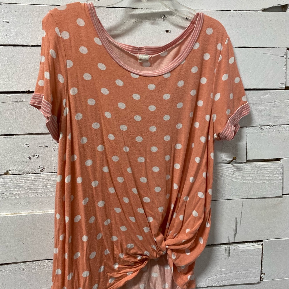 Peach with white polkadots top. One size.